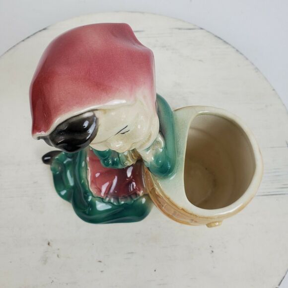 Vintage 1930s Royal Copley Ceramic Planter Girl w/ Barrel 6x6x3.5 Inch - Picture 5 of 7